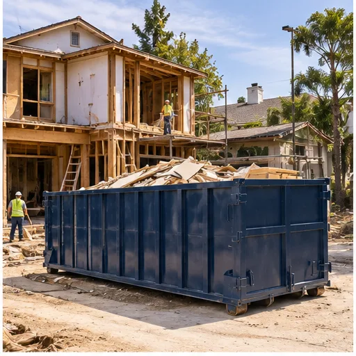 Dumpster beside a roofing project